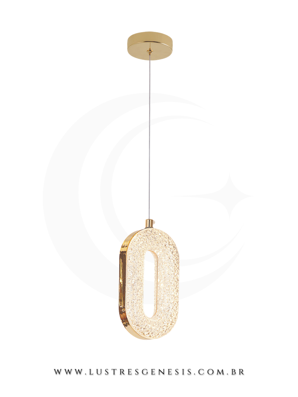 Lustre Pendente Moderno LED Dourado Bivolt 8W 3000K 9x18cm, Banheiro, Lavabo, Cabeceira de Cama, Balcao de cozinha